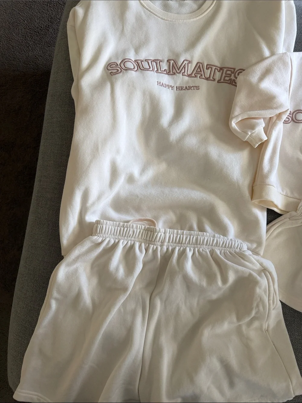 Kids Cream 'Soulmates' Cozy Pajama Set - Crewneck Top & Shorts